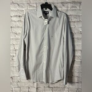 🔥Express Men’s White & Gray Striped Dress Shirt Size 15-15 1/2 (M) NWT